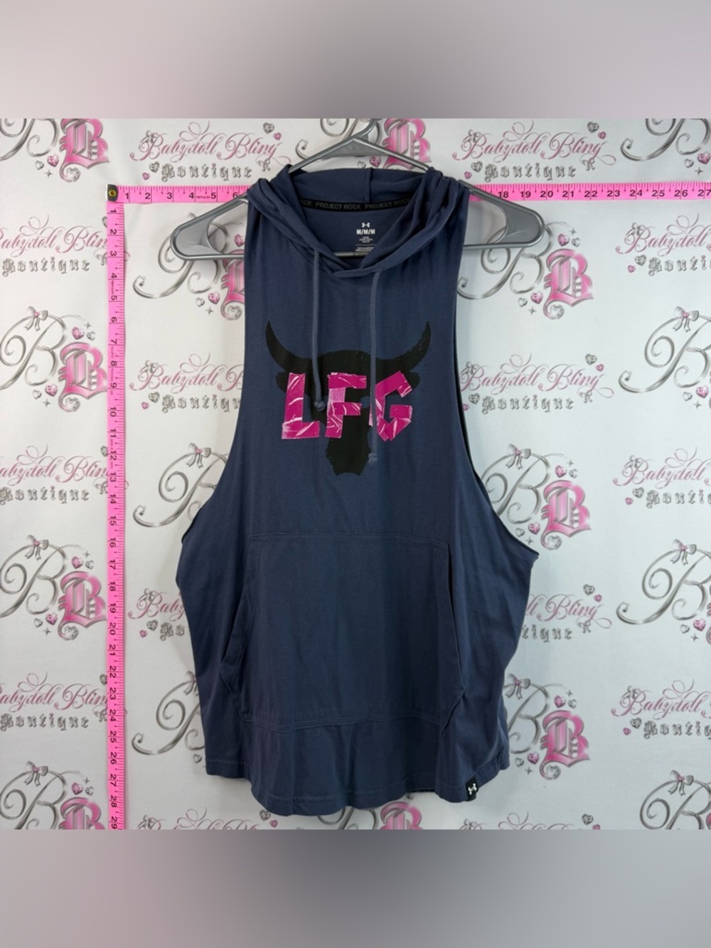 Under Armour Sleeveless Project Rock Hoodie/Shirt with Navy, Pink LFG Logo